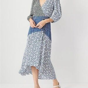 Ann Taylor Floral Wrap Long Sleeve Flare Midi Dress Size 6P